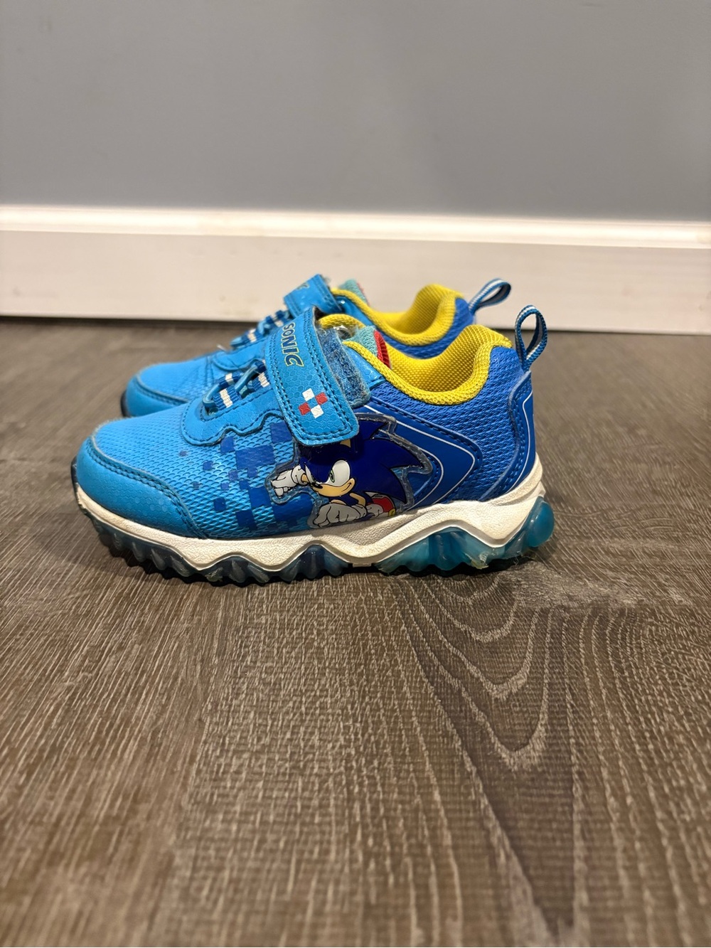 Sonic Themed Blue Kids Sneakers with Yellow Lining